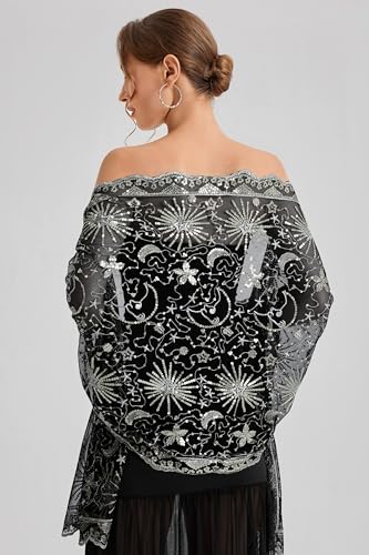 BABEYOND Shawl Wraps for Women, Sequin Stars Moons Shawls and Wraps for Evening Dresses Wedding3