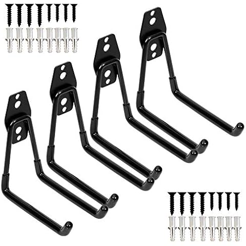 Storage Double Hooks Garage Space Saver Organizer Utility Hanger,Rack Extended Wall Mount Tool Heavy Duty Steel Holder with Anti-Slip Coating, 4 Pack 5.1" Garage Hook Cover