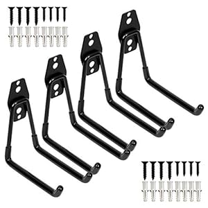 Storage Double Hooks Garage Space Saver Organizer Utility Hanger,Rack Extended Wall Mount Tool Heavy Duty Steel Holder with Anti-Slip Coating, 4 Pack 5.1″ Garage Hook