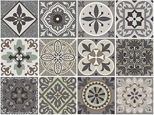 Venecia Decorative Tile Stickers Set 12 Units 6x6 inches. Peel & Stick Vinyl Tiles. Backsplash. Home Decor. Furniture Decor. Staircase Decor. 3 sqf per Package.