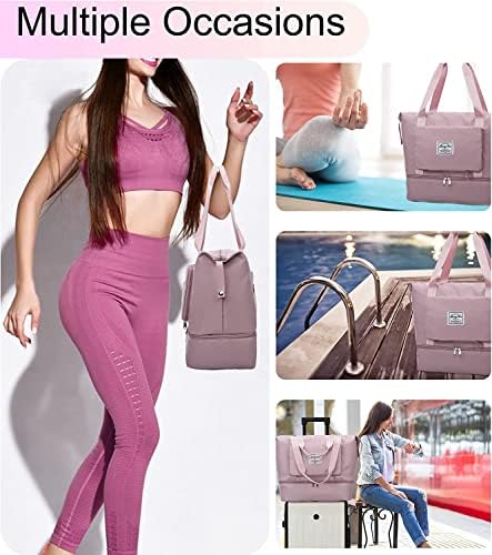 Large Capacity Folding Travel Bag with Dry Wet Separation Pocket, Expand Carry On Overnight Tote Bags for Women Airplanes with Luggage Sleeve, Waterproof Travel Duffle Gym Weekend Bags(deep pink)) 6 Large Capacity Folding Travel Bag with Dry Wet Separation Pocket, Expand Carry On Overnight Tote Bags for Women Airplanes with Luggage Sleeve, Waterproof Travel Duffle Gym Weekend Bags(deep pink))