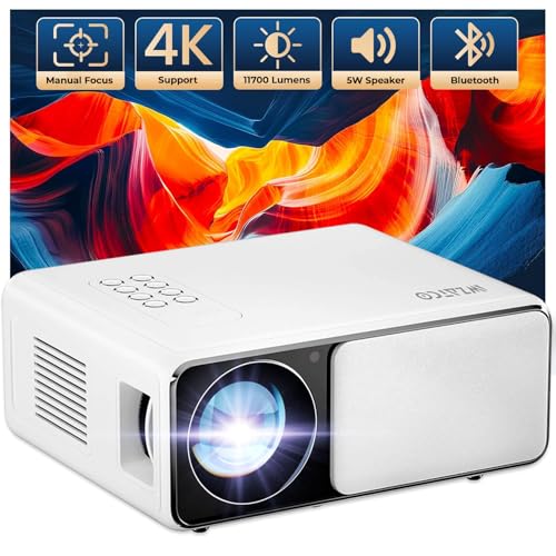 Image of WZATCO Yuva Plus (Upgraded) Native 1080P Full HD Projector with 4K Support, 11700 Lumens, 250 inch Screen | 5 Watt HiFi Speaker, Bluetooth 5.1 | Slide Lens Door, White