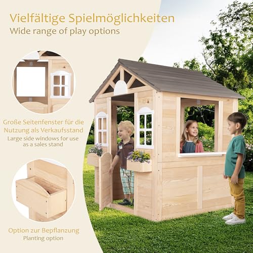 ONVAYA® Kinderspielhaus aus Holz ǀ mit Tür und Fenster ǀ Spielhaus aus Echtholz ǀ für DIY-Streichprojekte ǀ einfacher Aufbau ǀ Gartenhaus für Kinder