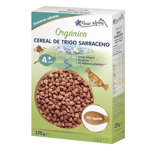 FLEUR ALPINE Cereal Orgánico de Trigo Sarraceno para Bebés - Deliciosas Gachas para Desayunos Suaves | Papilla Nutritivo Y Fácil De Hacer Sin Gluten 4+ Meses Sin Azúcares Añadidos | 7 Porciones