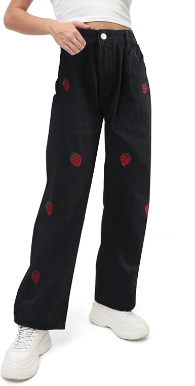 Genleck Black Baggy Jeans for Women 