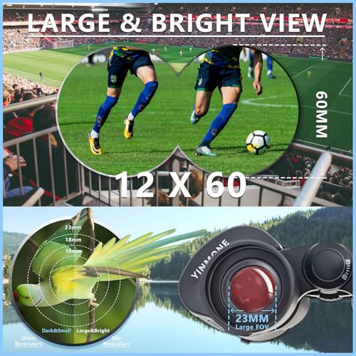 Image of UHD 12x60 Stargazing Long Range Binoculars Waterproof with Clear Vision BAK4 Prism Lens&Adapter,Fogproof Zoom High Powered Binocular Gift for Adults Moon Watching Bird Watching Scenery Wildlife View