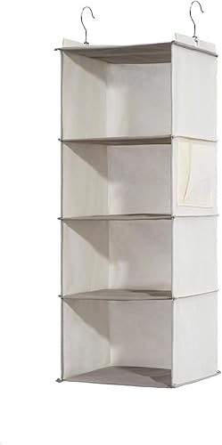 4-Shelf Hanging Closet Organizer and Storage, Collapsible Hanging Shelves for Closet with 2 Side Pockets, Hanging Shoe Organizer to Saving