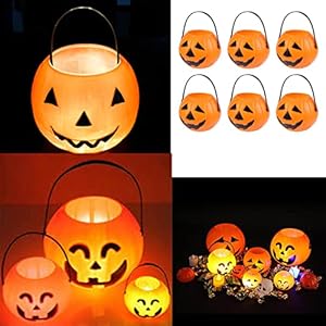 Brown Leaf 5.5 x 5.5 inch Halloween Large Pumpkin Basket with led Light Candy Holder for Halloween Party Supplies Trick…