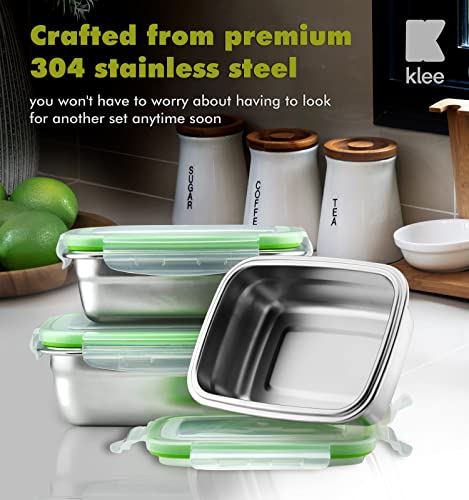 Klee Set Of 3 Food Storage Containers With Airtight Lids (12Oz,19Oz, 28Oz) - Premium 304 Stainless Steel Containers, Bento Boxes, Lunch Boxes, Meal Prep Containers For Kitchen, School, Office, Travel #TOP3
