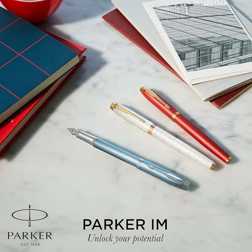 Image of Parker IM Rollerball Pen | Premium Pearl Lacquer with Gold Trim | Fine Nib with Black Ink Refill | Gift Box