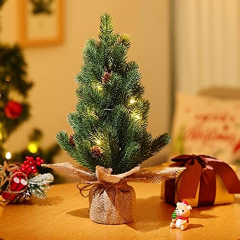 Lewondr Mini Árbol de Navidad con Luces LED Cover
