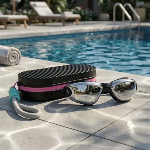 Image of First Lens Swimming Combo - Adult Antifog Swimming Goggles with Portable Protective Case - Silver Goggle + Swimm Case Black