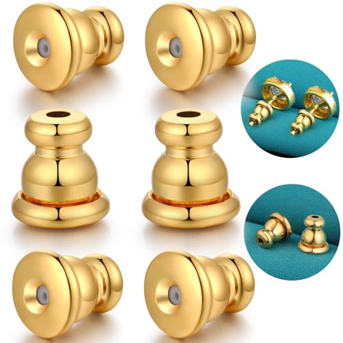 Catinee Earring Backs Hypoallergenic 14k Gold Bullet Earring Backs Replacements for Studs/Droopy Ears Secure Locking Backing for Sensitive Ears (Gold 3pairs)