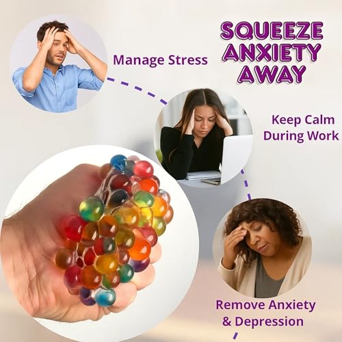 Image of GRAPHENE 2 Pcs Squishy Stress Ball for Kids Squeeze Toy Pressure Relieve Anti-Stress Anti Anxiety Multicolor Magic Slime Mesh Ball Squeeze Grape Balls Return Gifts