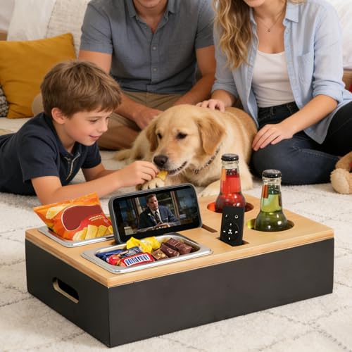 Soporte para bebidas para sofá organizador de bocadillos de madera 3