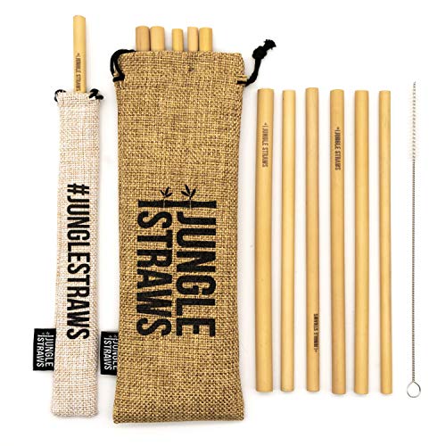 Bamboo Drinking Straws by Jungle Straws | Bamboo Straws Reusable | Natural Wooden Straws | Eco Friendly Biodegradable Organic Plastic Free Zero Waste | Travel Straw Pouch, Storage Bag & Cleaning Brush