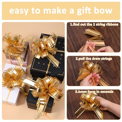 10 Stück Geschenkschleife Groß, 15 cm Gold Ziehschleife Geschenk Schleife mit Geschenkbänder Große Schleife Geschenk für Geschenkverpackung Auto Deko Weihnachten Hochzeit Geburtstag Urlaubs Party