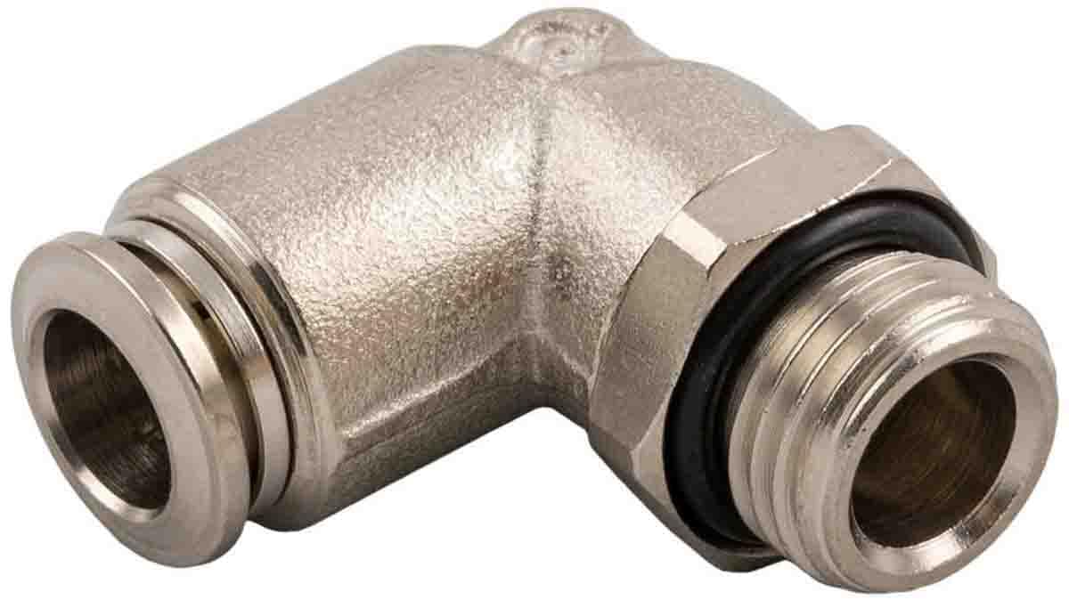 RS PRO Conector roscado a tubo, latón niquelado, 20 bar, paquete de 10 unidades