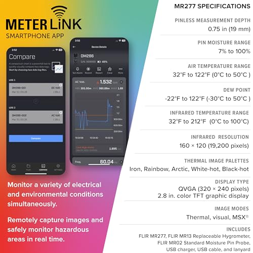 Image of FLIR MR277 Moisture Meter, MSX IR Camera & Hygrometer for Building Inspection | 160x120 thermal, MSX, non-invasive sensor, building inspection, air leaks, insulation voids, documentation