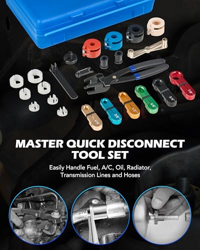 Image of OMT 35pc Master Disconnect & Hose Clamp Pliers Tool, Car AC Fuel Line Kit | Auto Long Reach Hose Clamp Remover Kit with Clic R Type Swivel Jaw, Fuel A /C Disconnect Pliers For Ford Chevy Dodge Vehicles