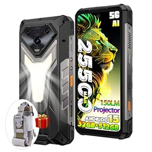 Ulefone Armor 34 PRO AI Robuuste Smartphone 5G met Projector, 25500mAh (66W) 32GB+512GB/2TB Android 15, 17,65 cm FHD+120Hz Sim-vrije mobiele telefoons, 50MP+64MP Nachtzicht, 1100LM Kampeerlampen, WiFi