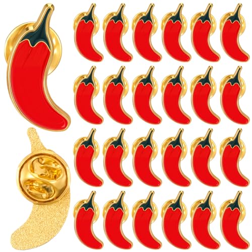 Hoteam 24 Pcs Chili Enamel Pins Bulk Set Red Chili Pepper Pins Brooches Party Supplies Pepper Festival Accessories for Clothes Hats Jackets Backpacks DIY Suitable for Men Women Adults Gifts