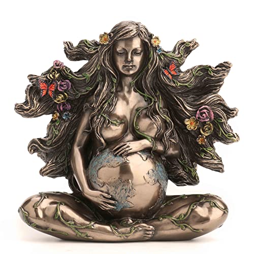 Estatua de Madre Gaia Embarazada Sentada de Resina y Bronce