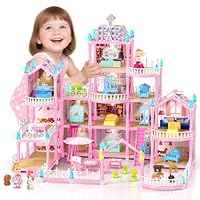 randhar Doll House for Girls, Dream Dollhouse 4-Story 15 Rooms with 2 Dolls, Lights, Animals, Furniture and Accessories, Pretend-Play Toddler Playhouse Gift for 3 4 5 6 7 8 9 10+ Year Old Girls Toys