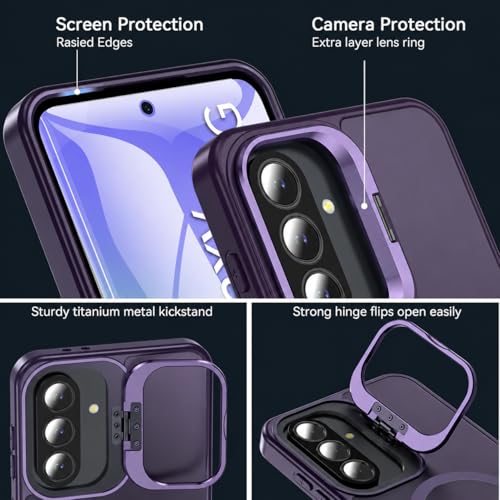 Image of DIZORO Samsung Galaxy A57 Case Compatible with Wireless Charging, with Camera Stand, Military Grade Drop Tested,Translucent Hard Back Soft Edge Back Cover - Deep