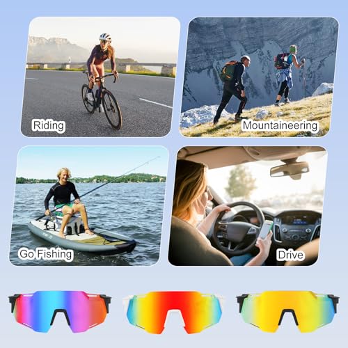 Mineup 3 Stück Schnelle Brille, Sonnenbrille Fahrradbrille, Sport Sonnenbrille Herren Damen, UV400 Polarisiert Fahrradbrille, Anti-UV Radsport Brillen Für Radfahren Fahren Laufen Golf Angeln Wandern