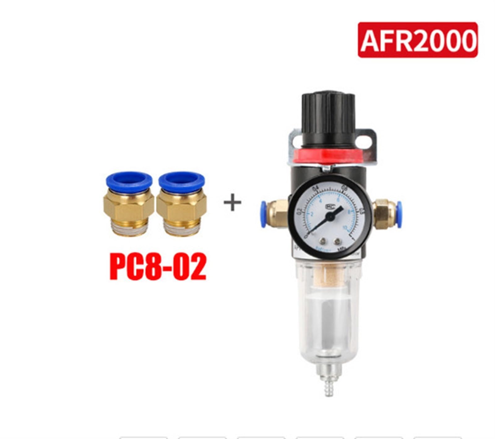 Filtro di trattamento della fonte d'aria pneumatica AFR2000 Manometro regolabile 1/4 di pollice Raccordi di sicurezza 4 mm 6 mm 8 mm 10 mm 12 mm 1 pz(AFR2000-8mm)