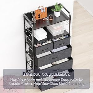 Jojoka dresser for bedroom with 5 drawers dressers chests of drawers for hallway entryway storage organizer unit with fabric sturdy metal frame wood tabletop easy pull handle  urban country home decor