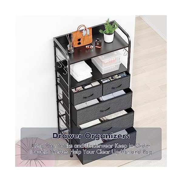 Jojoka dresser for bedroom with 5 drawers dressers chests of drawers for hallway entryway storage organizer unit with fabric sturdy metal frame wood tabletop easy pull handle  urban country home decor