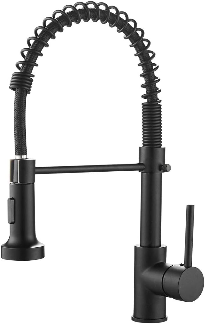 Black Kitchen Faucet with Pull Down Sprayer Stainless Steel Single Handle Pull Out Spring Sink Faucets 1 Hole Or 3 Hole Dual Function for Farmhouse Camper Laundry Utility Rv Wet Bar