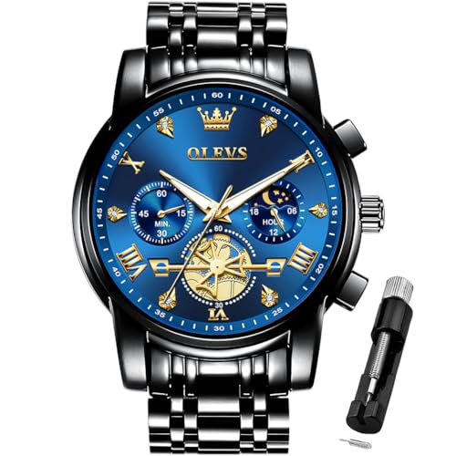 Image of OLEVS Mens Watches Luxury Diamond Calendar Stainless Steel Male Watches Business Dress Waterproof Luminous Fashion Watch for Men