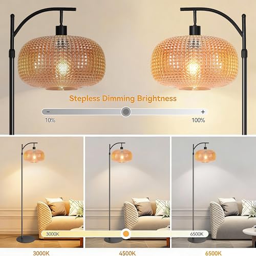 Image of Modern Floor Lamps for Living Room, Tall Standing Lamp with Amber Shade