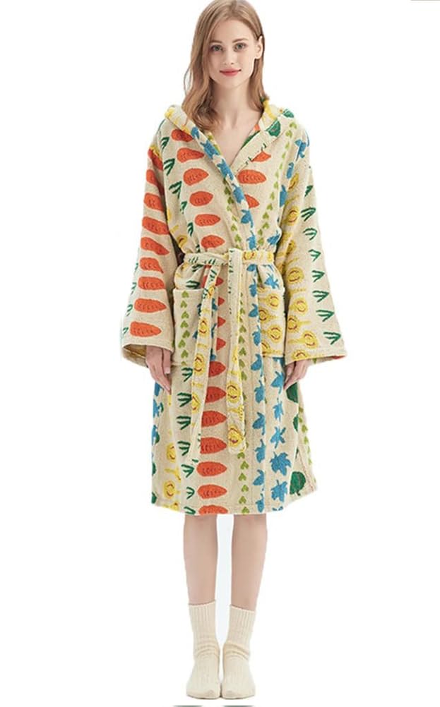 Damski szlafrok frotte, bawełniany szlafrok z kapturem, chłonny, gruby, długi szlafrok do spa, zimowy szlafrok pluszowy,G,One Size