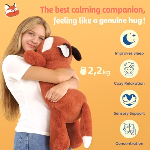 shownicer Gewichtstiere Fuchs 2,2 KG Gewichtetes Kuscheltier Fuchs Stofftier Großes Plüschtier XXL Fuchs Plüsch Kissen Spielzeug Geschenk für Erwachsene Kinder 3+ Jahre (Fuchs, 65cm)