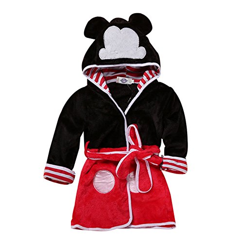 Baby Boys Girls Cartoon Bathrobe Soft Coral Fleece Infant Toddler Muticolored Sleepwear Outfit (Black&red, Size 120: 4-5T)