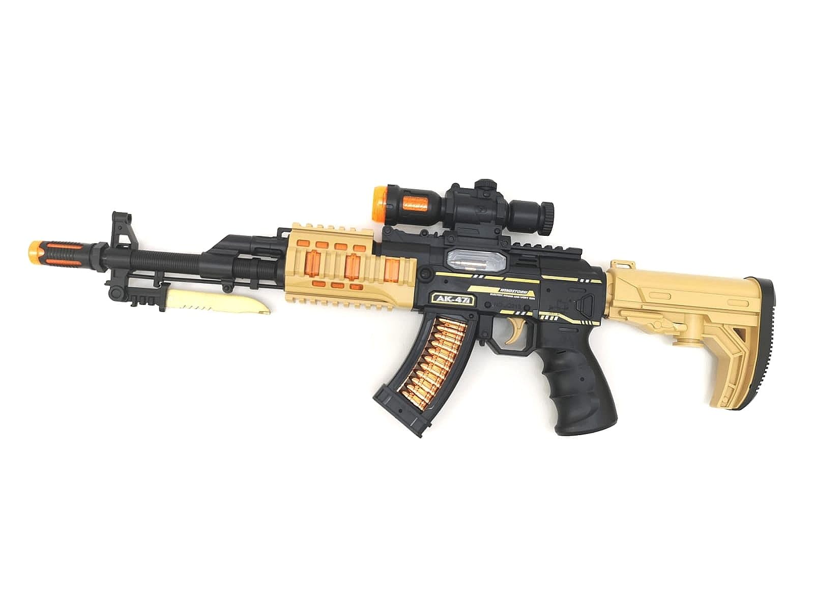 Sheru Funland Machine Gun for Boys Play and Fun with Original Shooting Sounds and Lights (Brown)