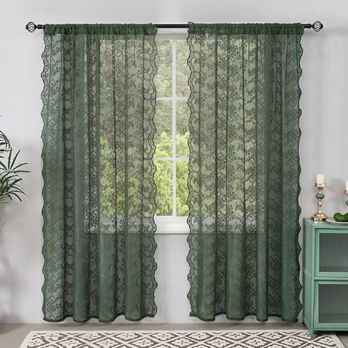Homxi Cortinas Salon Modernas 2 Paneles Semitranslucidas,2 x 132W x 245H CM,Cortinas Dormitorio Patrón de Copo de Nieve Verde Oscuro Cortina Salon Bolsillo para Varilla