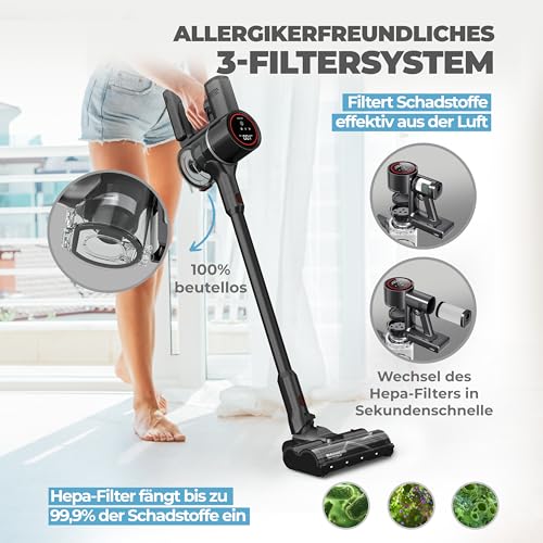 Klamer Standstaubsauger Akku 2-in-1 kabellos mit HEPA Filter
