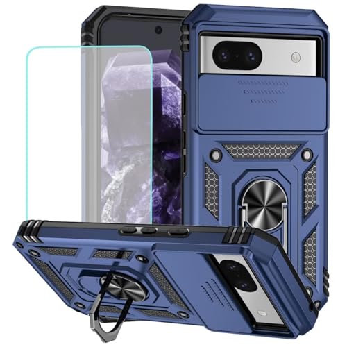 Coque pour Pixel 8A bleue avec verre trempé et protection de caméra