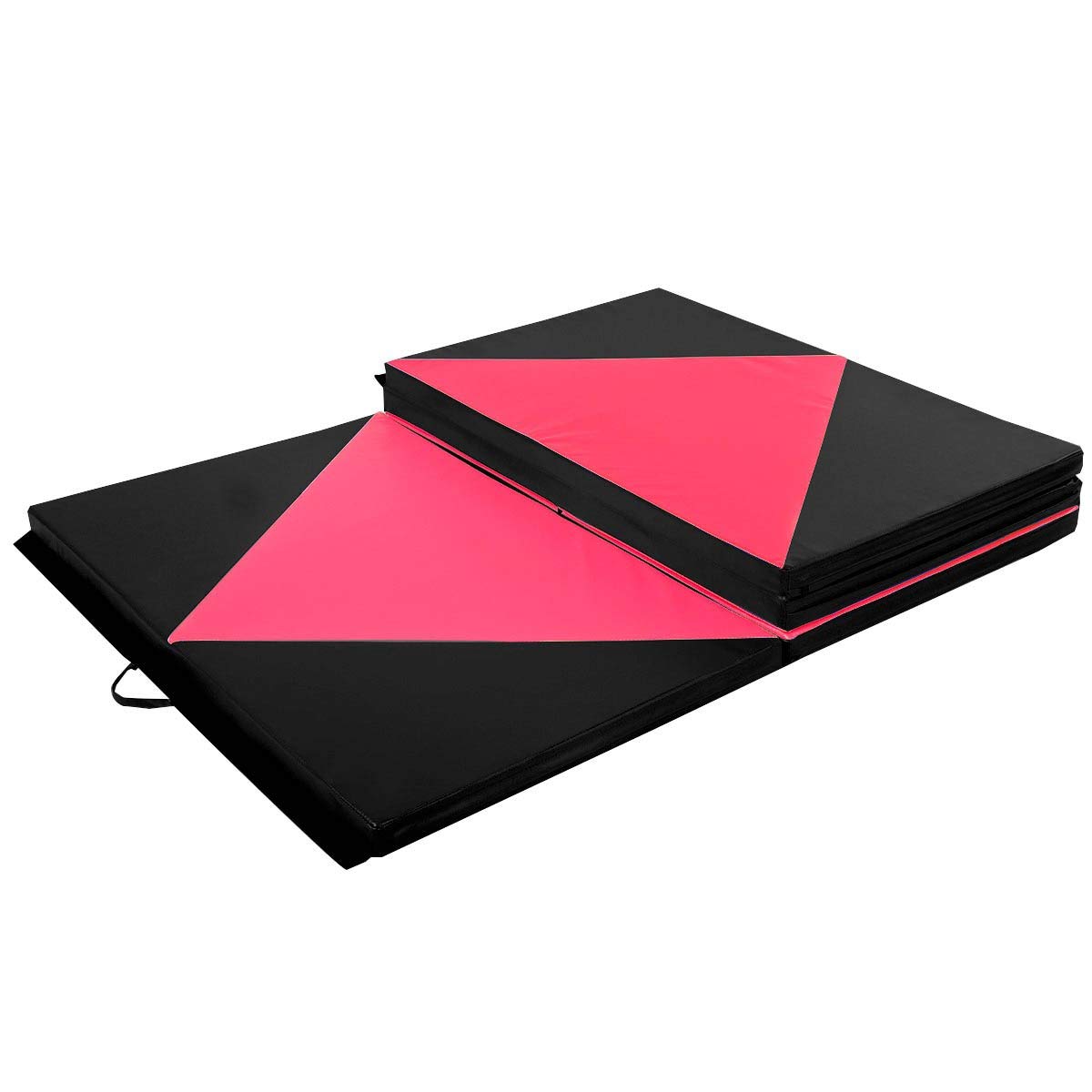GYMAX Tappetino Pieghevole da Ginnastica, Materassino Fitness a 4 Segmenti, 300x120x5 cm, con Maniglia Portatile, Impermeabile
