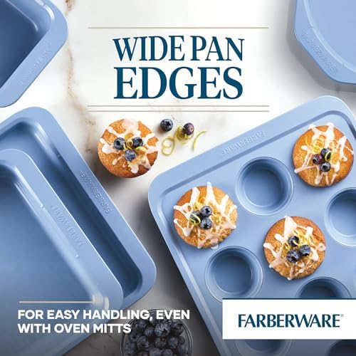Farberware Easy Solutions Nonstick Bakeware Muffin/Cupcake Baking Pan, 12-cup with fill lines - Blue - Thumbnail 3