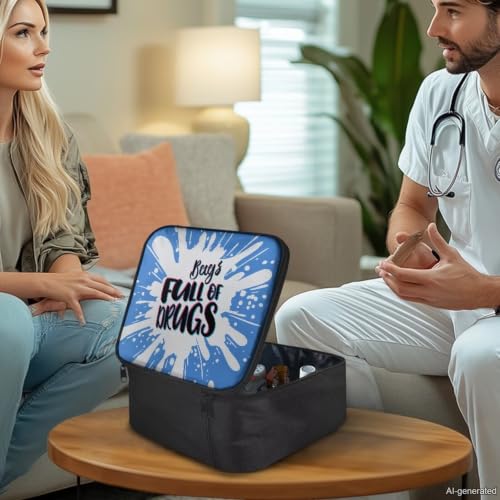 Image of Gomyblomy Blue First Aid Kit Bag Empty Emergency Kit Bags Full of Drugs Print Lightweight Storage Pouch for First Aid Supplies Organizer Travel Medicine Bag with Zippers and Handle