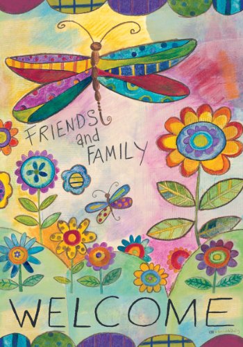 Welcome Friends Family Colorful Dragonfly Double Sided House Flag 28 x 40