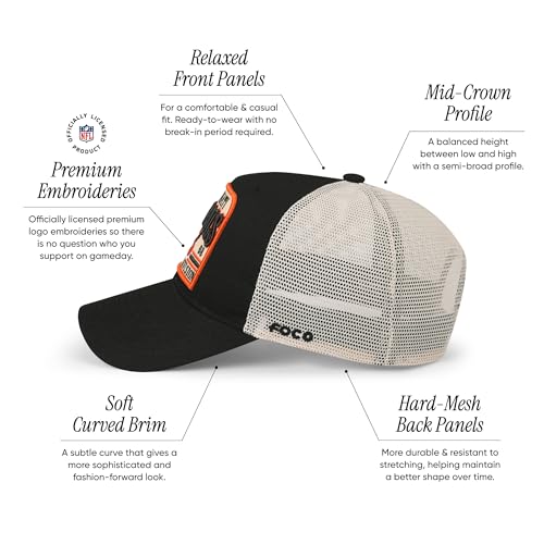 FOCO Men's Cincinnati Bengals Cap NFL Logo Truckstop Patch Mesh Trucker RF Hat, Team Color - Image 3