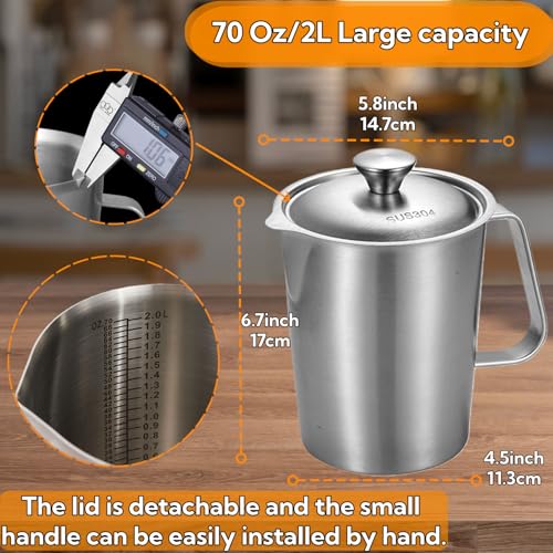 Jarra medidora de acero inoxidable 2L con tapa y asa miniatura 2