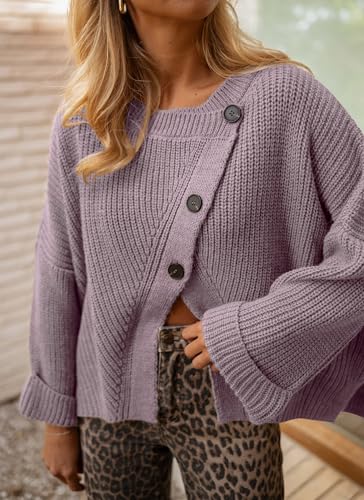Balimtoy Chunky Cardigan Sweaters for Women Long Sleeve Crewneck Button Down Loose Pullover Sweater Casual Fall Outwear2